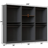 9FT Modular Closet System with 6 Hanging Rods, 2500LBs Heavy Duty Walk-in Organizer