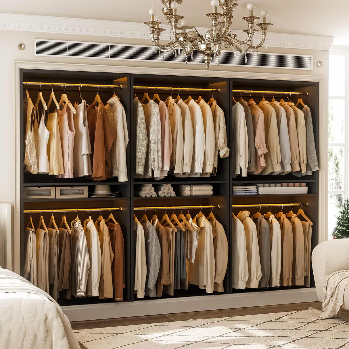 9FT Modular Closet System with 6 Hanging Rods, 2500LBs Heavy Duty Walk-in Organizer