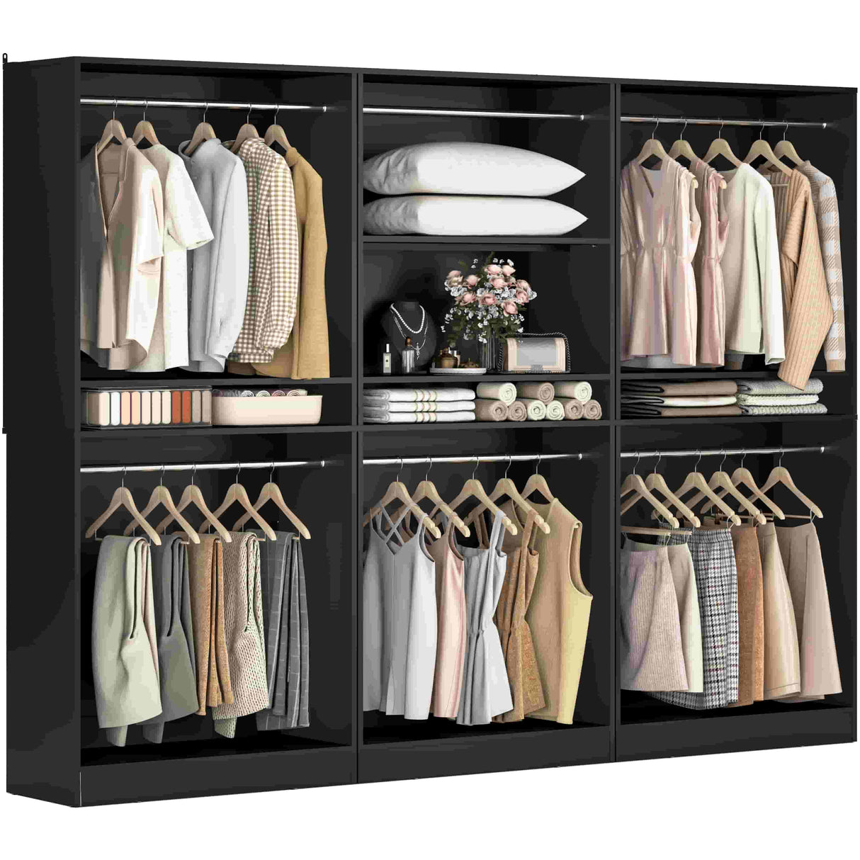 9FT Modular Closet System with 6 Hanging Rods, 2500LBs Heavy Duty Walk-in Organizer