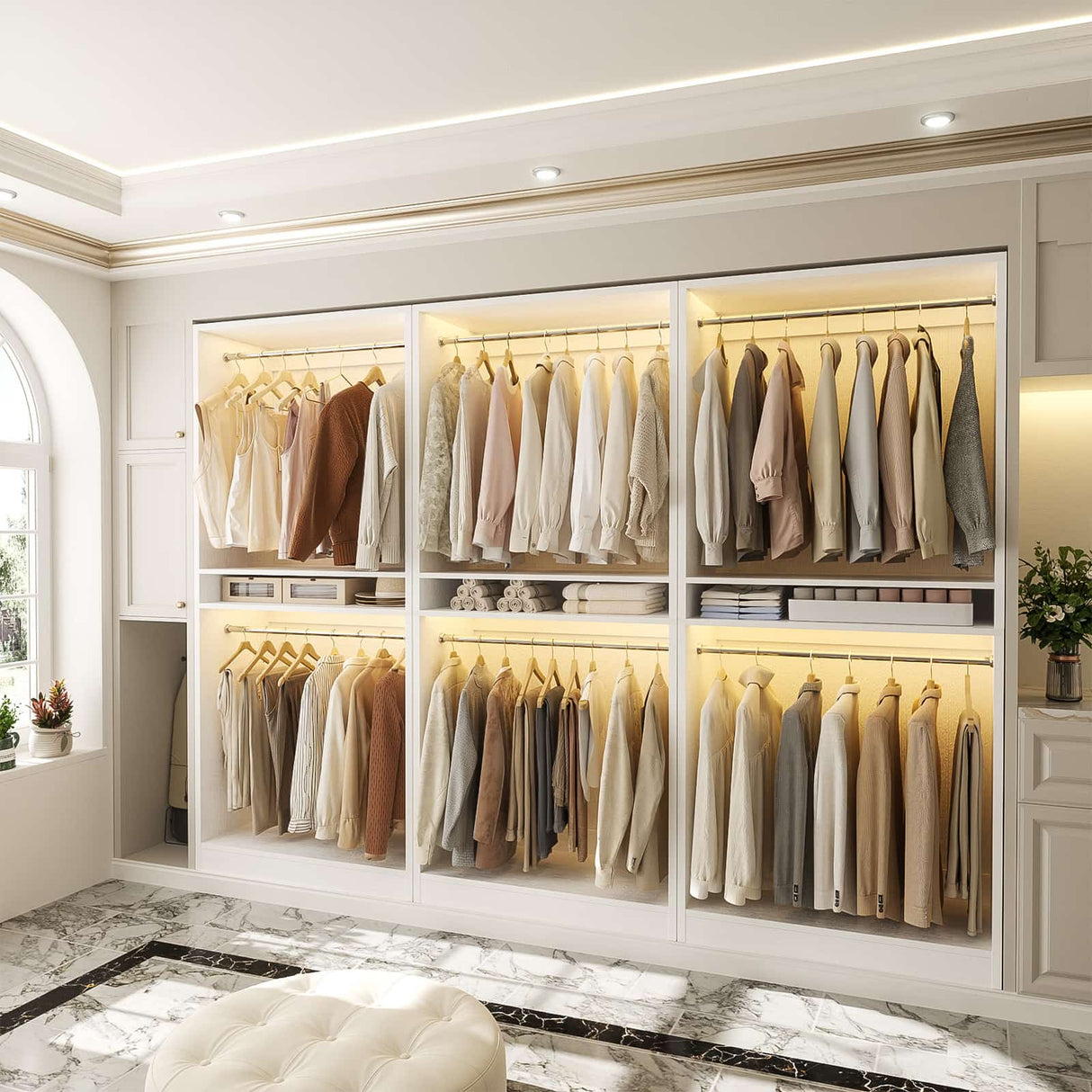 9FT Modular Closet System with 6 Hanging Rods, 2500LBs Heavy Duty Walk-in Organizer