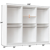 9FT Modular Closet System with 6 Hanging Rods, 2500LBs Heavy Duty Walk-in Organizer