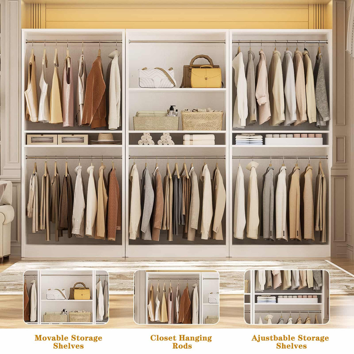 9FT Modular Closet System with 6 Hanging Rods, 2500LBs Heavy Duty Walk-in Organizer