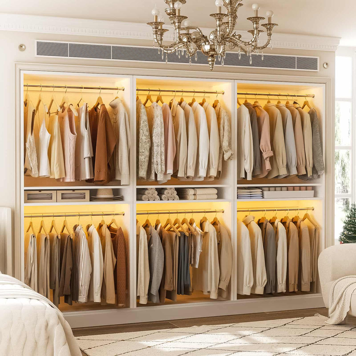 9FT Modular Closet System with 6 Hanging Rods, 2500LBs Heavy Duty Walk-in Organizer