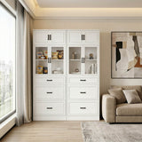 80" Tall Kitchen Pantry Storage Cabinet with Drawers and Glass Doors, Off-White