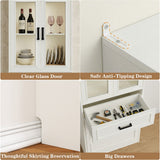 80" Tall Kitchen Pantry Storage Cabinet with Drawers and Glass Doors, Off-White