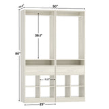 50" Closet System, Closet Organizer with 2 Wooden Drawers,  Closet Organizer with 2 Hanging Rods & 8 Cubby Storages