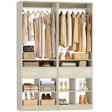 50" Closet System, Closet Organizer with 2 Wooden Drawers,  Closet Organizer with 2 Hanging Rods & 8 Cubby Storages