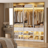 100" Closet System, 8.3FT Closet Organizer with 4 Wooden Drawers, Closet Organizer with 4 Hanging Rods & 16 Cubby Storages