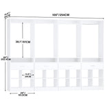 100" Closet System, 8.3FT Closet Organizer with 4 Wooden Drawers, Closet Organizer with 4 Hanging Rods & 16 Cubby Storages