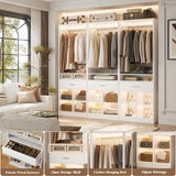 100" Closet System, 8.3FT Closet Organizer with 4 Wooden Drawers, Closet Organizer with 4 Hanging Rods & 16 Cubby Storages