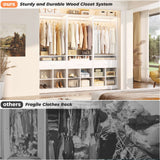 100" Closet System, 8.3FT Closet Organizer with 4 Wooden Drawers, Closet Organizer with 4 Hanging Rods & 16 Cubby Storages