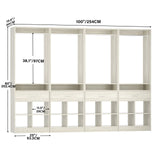 100" Closet System, 8.3FT Closet Organizer with 4 Wooden Drawers, Closet Organizer with 4 Hanging Rods & 16 Cubby Storages