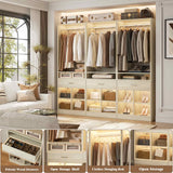100" Closet System, 8.3FT Closet Organizer with 4 Wooden Drawers, Closet Organizer with 4 Hanging Rods & 16 Cubby Storages