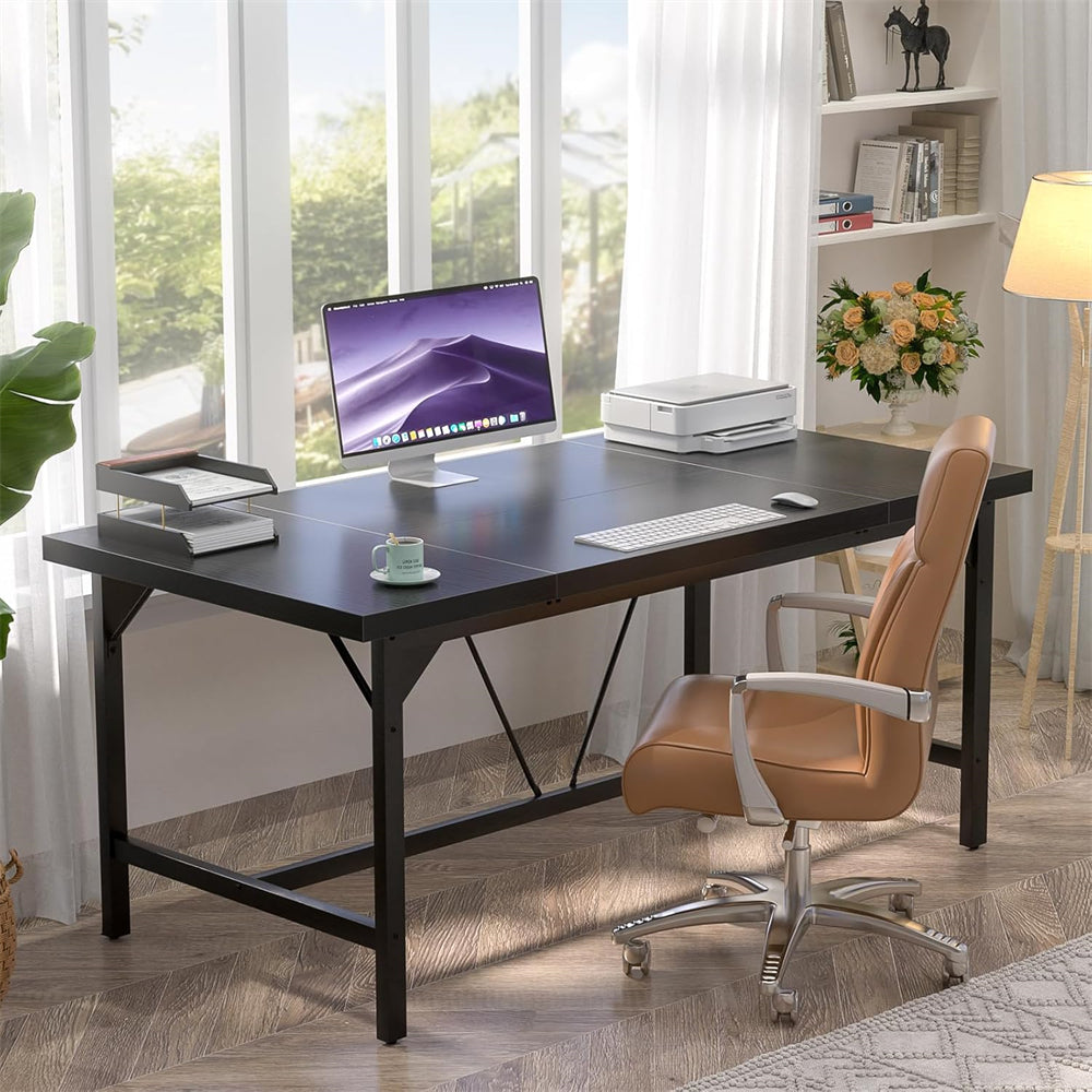 Unikito 63 inch Computer Desk Large Rectangular Sturdy Office Desk Premium 2 Person Long Desk Black Oak