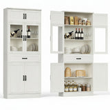 80" Tall Kitchen Pantry Storage Cabinet with Glass Doors, Adjustable Shelves & Drawer Organizer