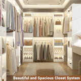 58'' W - 90'' W Walk In Closet System, Large Heavy Duty Closet Organizer System with 2 Drawers, 3 Hanging Rods,  and 13 Shelves, Reversible Design