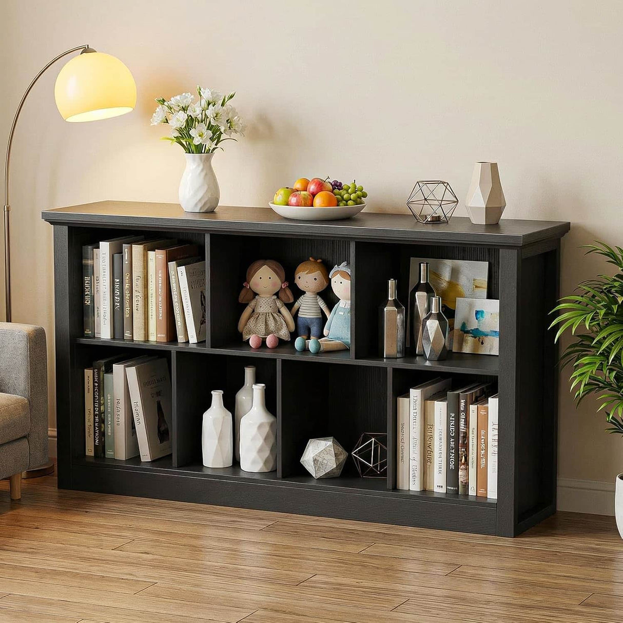 7-Cube Storage Bookcase, Modern Cube Storage Shelf Organizer, Wooden Bookshelf for Small Spaces, Living Room, Bedroom & Entryway