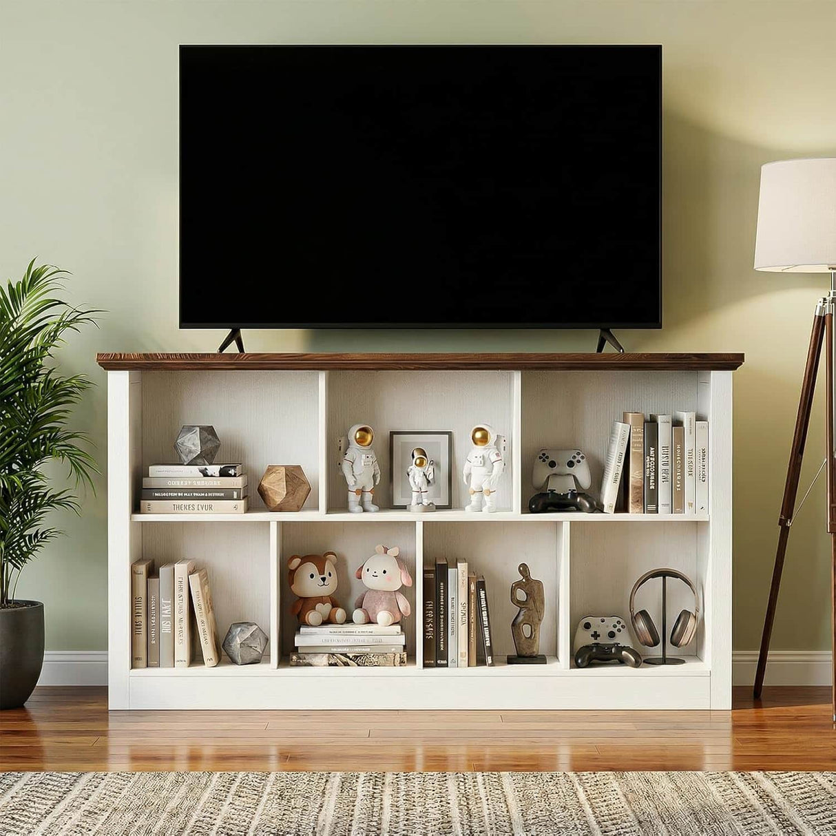 7-Cube Storage Bookcase, Modern Cube Storage Shelf Organizer, Wooden Bookshelf for Small Spaces, Living Room, Bedroom & Entryway