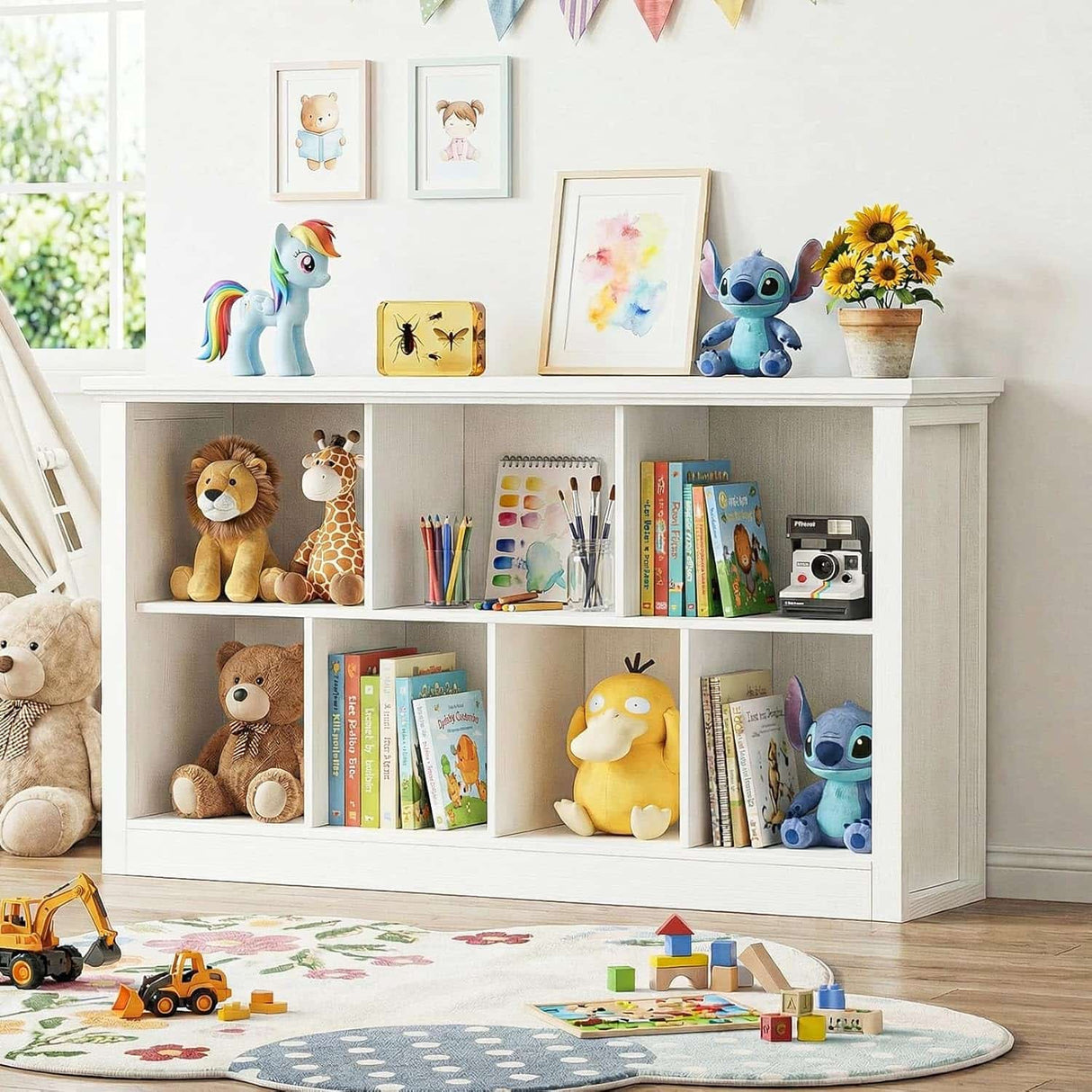 7-Cube Storage Bookcase, Modern Cube Storage Shelf Organizer, Wooden Bookshelf for Small Spaces, Living Room, Bedroom & Entryway