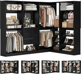 110'' Closet System with 4 Sets, Freestanding Heavy Duty Walk In Closet Organizer Tower with 4 Hanging Rods and 4 Drawers, Max Load 3000 LBS