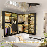 110'' Closet System with 4 Sets, Freestanding Heavy Duty Walk In Closet Organizer Tower with 4 Hanging Rods and 4 Drawers, Max Load 3000 LBS