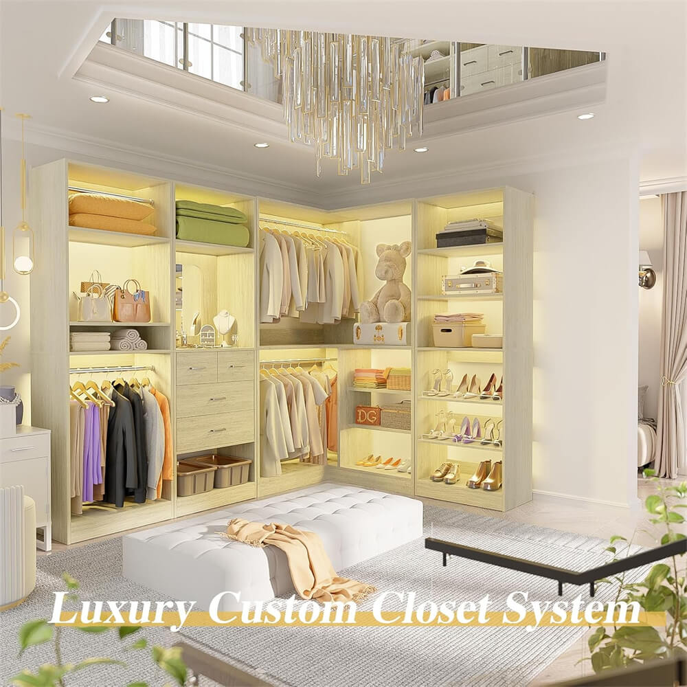 110'' Closet System with 4 Sets, Freestanding Heavy Duty Walk In Closet Organizer Tower with 4 Hanging Rods and 4 Drawers, Max Load 3000 LBS