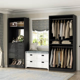 2-Piece Closet System with Mirror & Drawers, Walk-in Closet Organizer with Adjustable Shelves & Hanging Rods