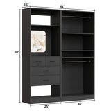 2-Piece Closet System with Mirror & Drawers, Walk-in Closet Organizer with Adjustable Shelves & Hanging Rods