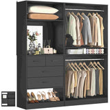 2-Piece Closet System with Mirror & Drawers, Walk-in Closet Organizer with Adjustable Shelves & Hanging Rods
