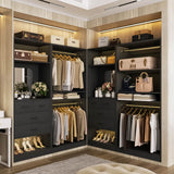 2-Piece Closet System with Mirror & Drawers, Walk-in Closet Organizer with Adjustable Shelves & Hanging Rods