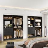 2-Piece Closet System with Mirror & Drawers, Walk-in Closet Organizer with Adjustable Shelves & Hanging Rods