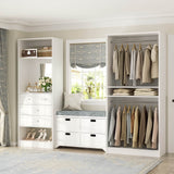 2-Piece Closet System with Mirror & Drawers, Walk-in Closet Organizer with Adjustable Shelves & Hanging Rods