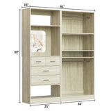 2-Piece Closet System with Mirror & Drawers, Walk-in Closet Organizer with Adjustable Shelves & Hanging Rods