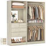 2-Piece Closet System with Mirror & Drawers, Walk-in Closet Organizer with Adjustable Shelves & Hanging Rods