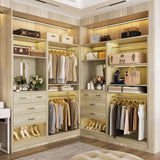 2-Piece Closet System with Mirror & Drawers, Walk-in Closet Organizer with Adjustable Shelves & Hanging Rods