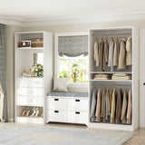 2-Piece Closet System with Mirror & Drawers, Walk-in Closet Organizer with Adjustable Shelves & Hanging Rods
