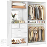 2-Piece Closet System with Mirror & Drawers, Walk-in Closet Organizer with Adjustable Shelves & Hanging Rods