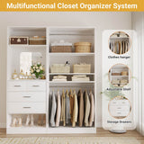 2-Piece Closet System with Mirror & Drawers, Walk-in Closet Organizer with Adjustable Shelves & Hanging Rods