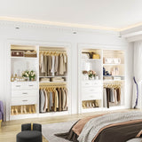 2-Piece Closet System with Mirror & Drawers, Walk-in Closet Organizer with Adjustable Shelves & Hanging Rods