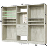 98” Closet System with Mirror & 4 Drawers, 8.2FT Heavy Duty Wood Closet Organizer with 4 Hanging Rods