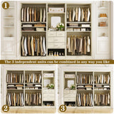 98” Closet System with Mirror & 4 Drawers, 8.2FT Heavy Duty Wood Closet Organizer with 4 Hanging Rods