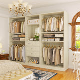 98” Closet System with Mirror & 4 Drawers, 8.2FT Heavy Duty Wood Closet Organizer with 4 Hanging Rods