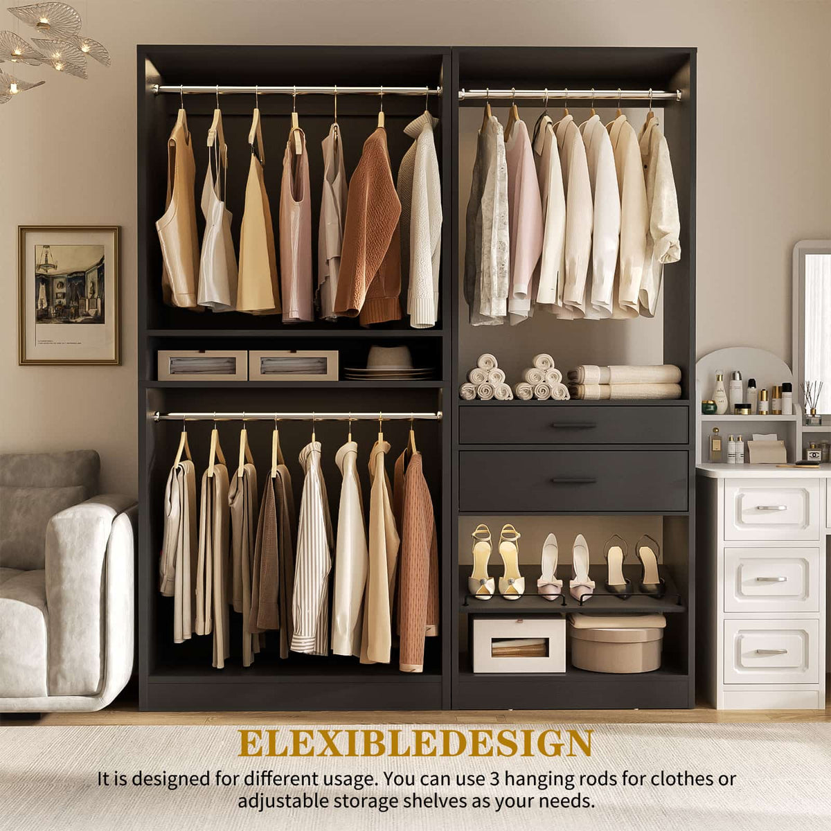 Closet System Set of 2, 5FT Closet Systems with 2 Wood Drawers