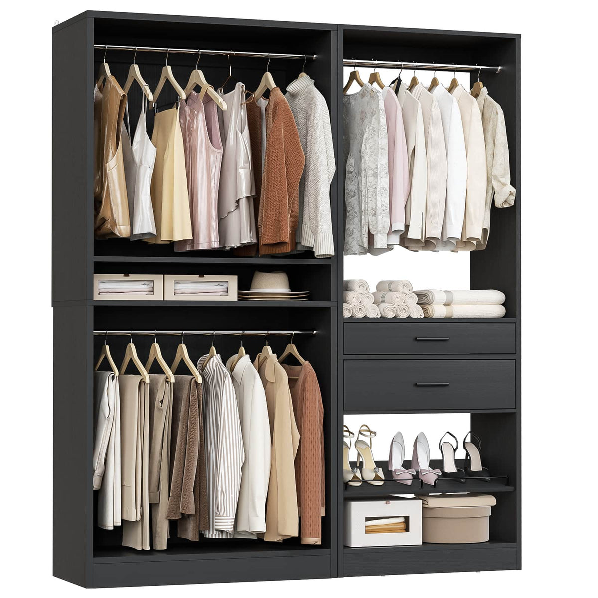 Closet System Set of 2, 5FT Closet Systems with 2 Wood Drawers