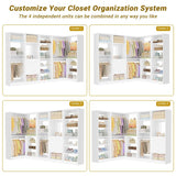 110'' Closet System with 4 Sets, Freestanding Heavy Duty Walk In Closet Organizer Tower with 4 Hanging Rods and 4 Drawers, Max Load 3000 LBS