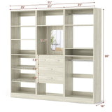 75" Closet Organizer System with Mirror, Wood Closets Organizer with Hanging Rods and Drawers