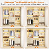 75" Closet Organizer System with Mirror, Wood Closets Organizer with Hanging Rods and Drawers