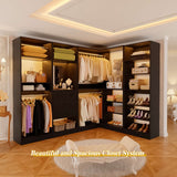 110” Closet System with Drawers, Corner Closet Organizer with 4 Hanging Rods and Mirror Design