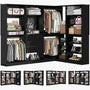 110” Closet System with Drawers, Corner Closet Organizer with 4 Hanging Rods and Mirror Design