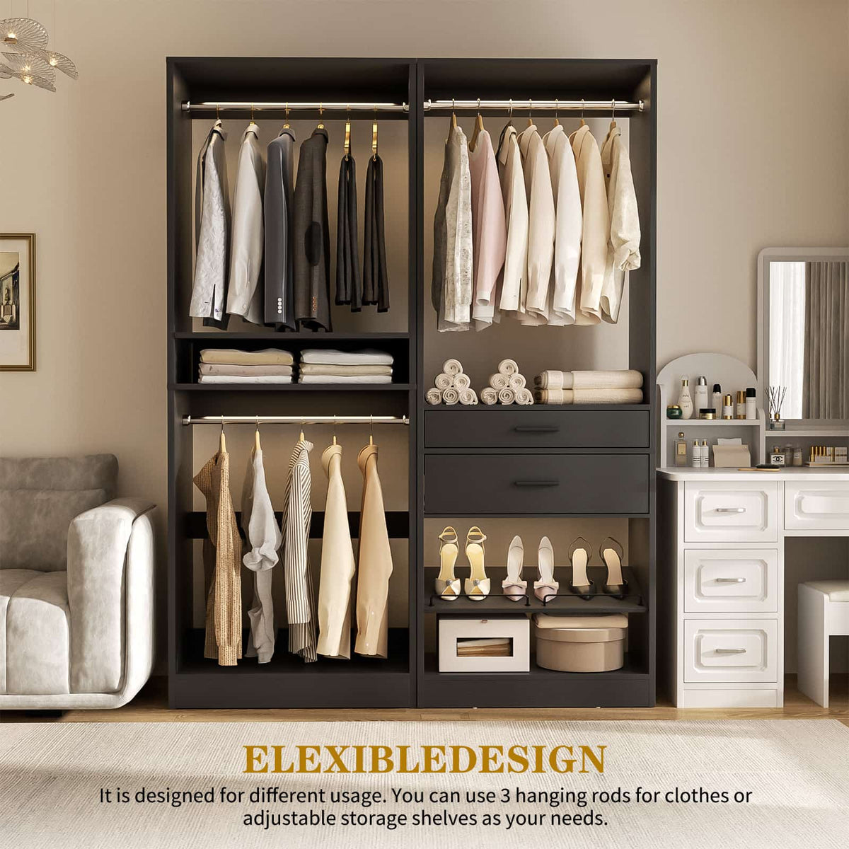Closet System Set of 2, 4FT Closet Systems with 2 Wood Drawers